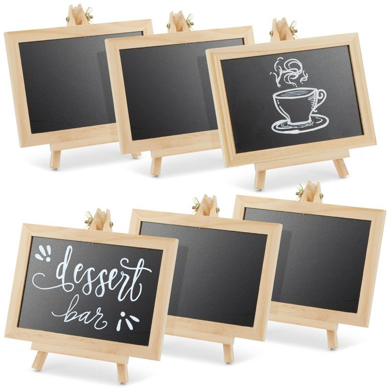 Juvale 6-Pack Mini Chalkboard Signs with Easel Stand for Table Decorations, Restaurant Food Display, Message Boards, Small Business, 7x7x4 in