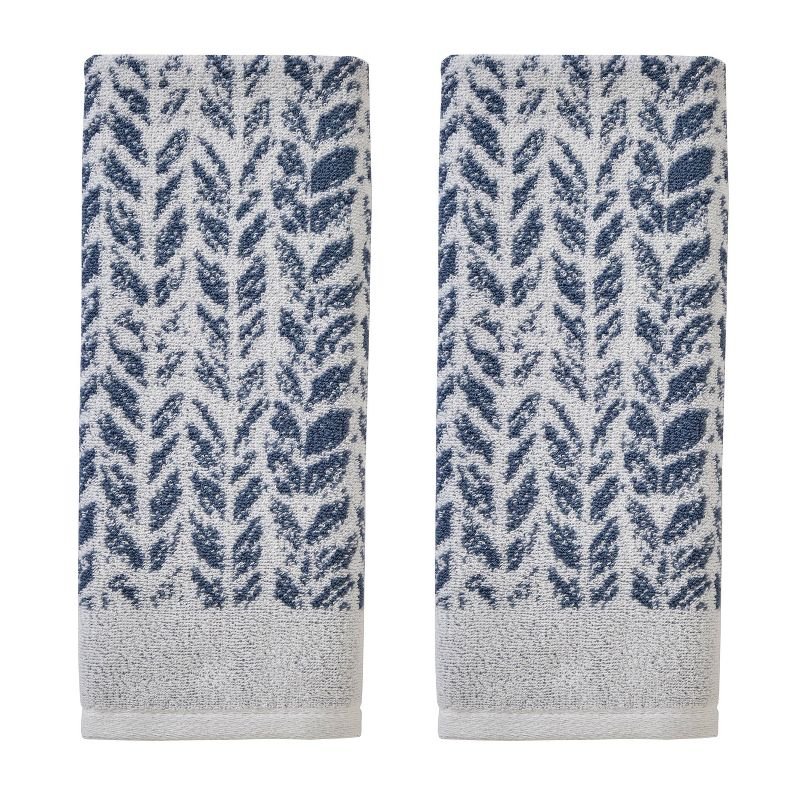 2pc Distressed Leaves Hand Towel Set Blue - SKL Home: Cotton Jacquard, Midweight, Machine Washable