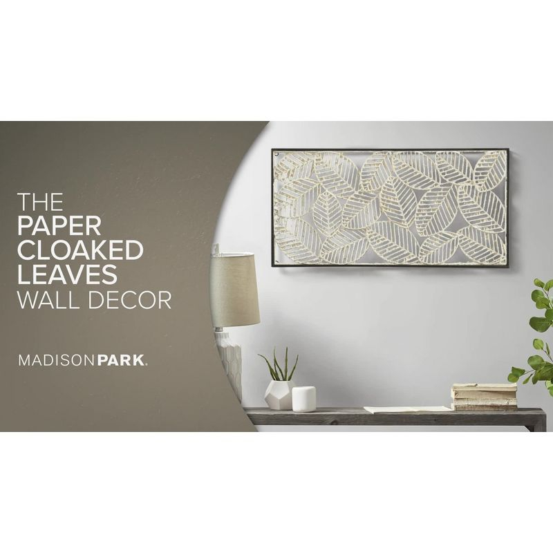 32" x 16" Paper Cloaked Leaves Unframed Wall Decor Natural: Madison Park Etched Botanical Artwork, Molded Hanger
