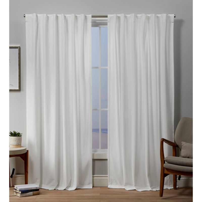 Set of 2 (96"x54") Velvet Back Tab Light Filtering Window Curtain Panels White - Exclusive Home: Polyester, Plain Weave