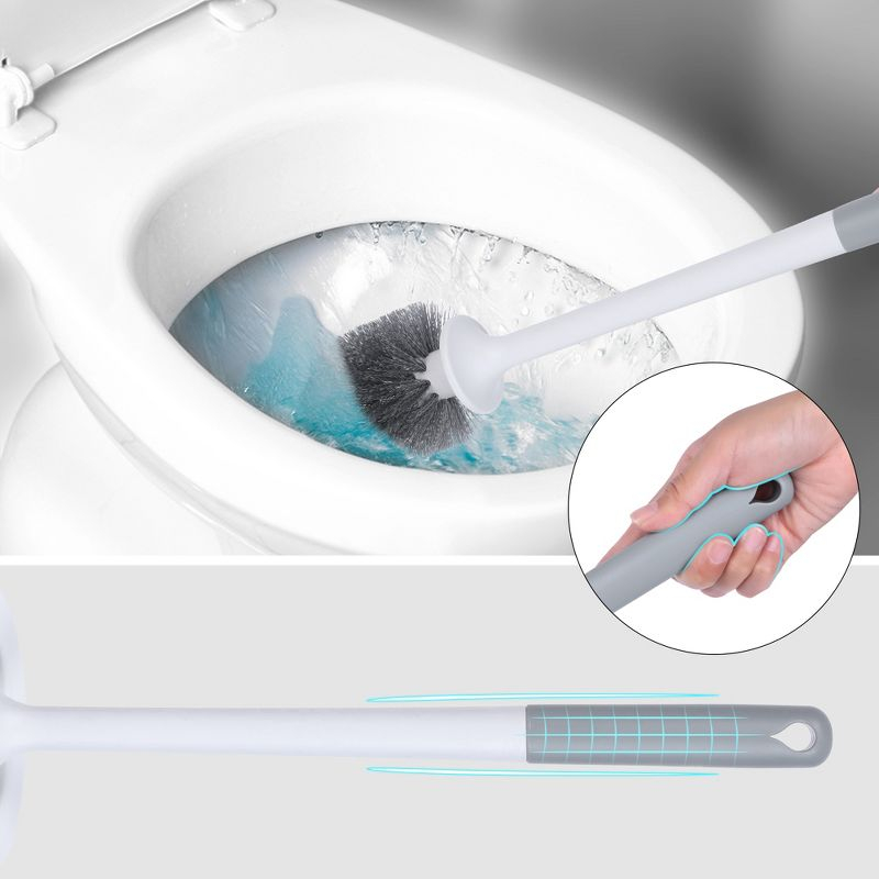 REGALWOVEN Soft Bristle Round Head Toilet Brush and Holder Set White 3 Pcs