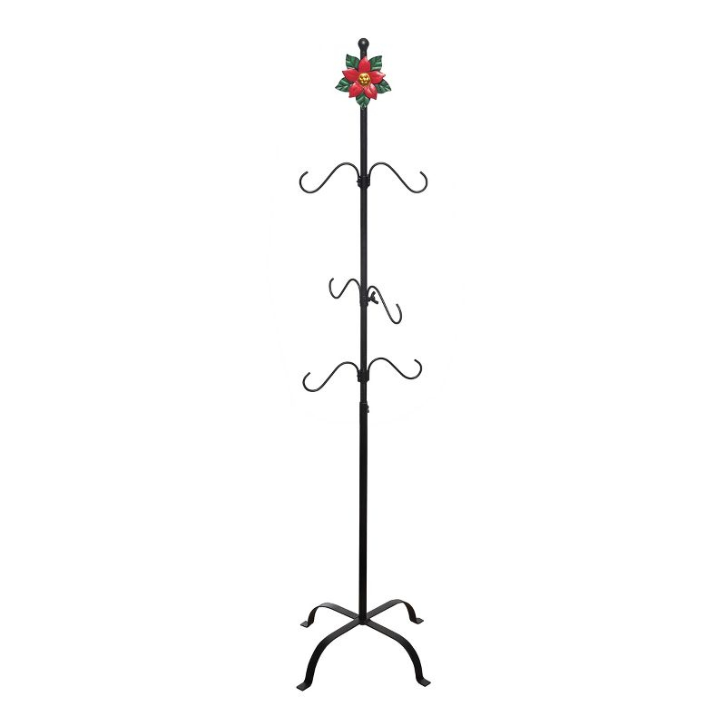 Gallerie II 32" Large Freestanding Fireplace Holly Leaves Christmas Stocking Holder Rack Stand, 6 Hooks