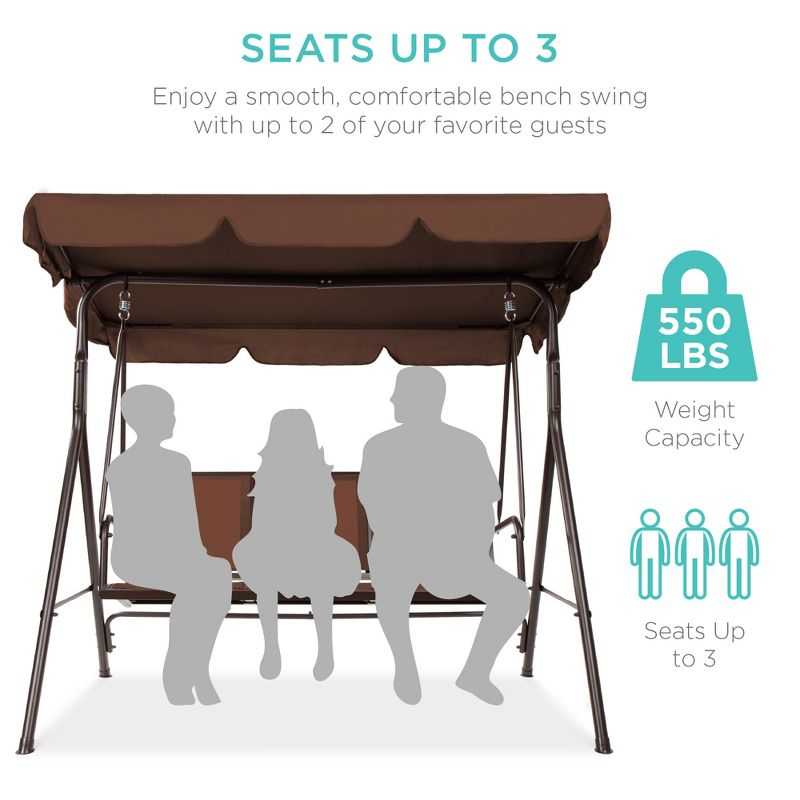 Best Choice Products 2-Seater Outdoor Adjustable Canopy Swing Glider Patio Bench w/ Textilene, Steel Frame - Brown