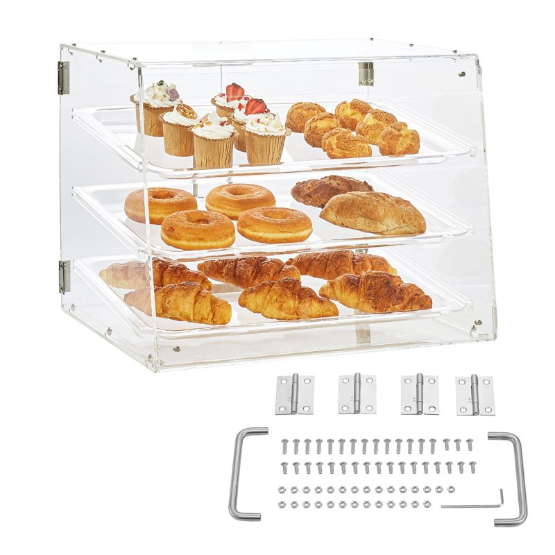 VEVOR Pastry Display Case, 3-Tier Commercial Countertop Bakery Display Case, Acrylic Display Box with Rear Door Access ,20.7"x14.2"x16.3"