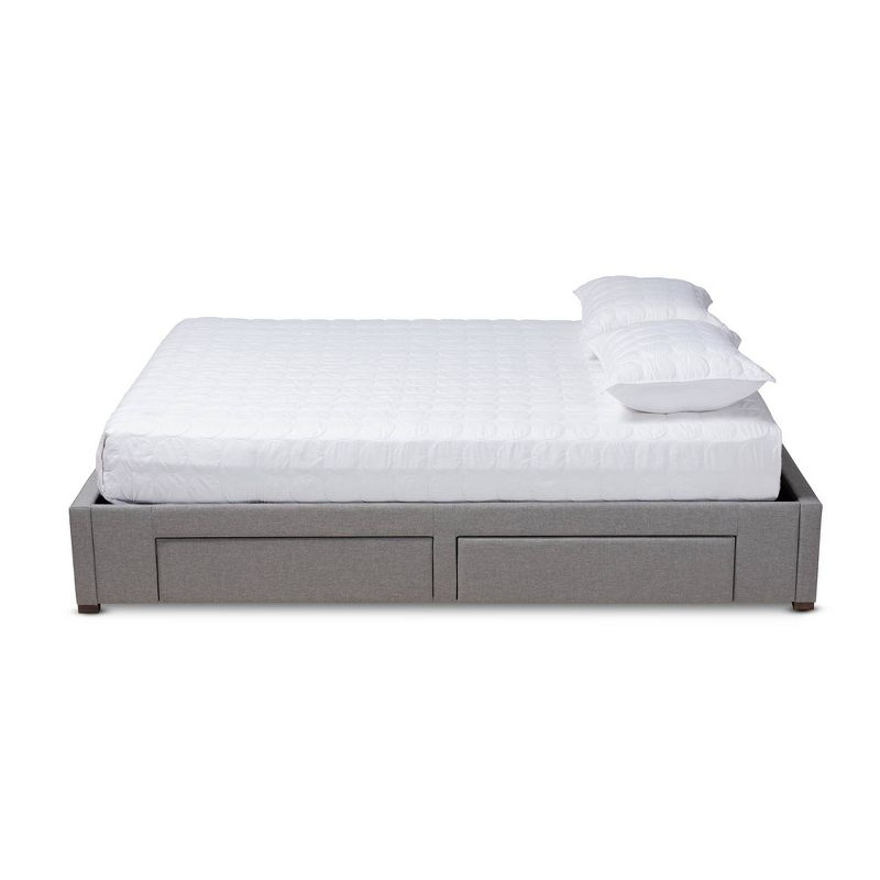 King Leni Bed Frame Gray - Baxton Studio: Storage Drawers, Polyester Upholstery, Foam Padded, Wood Block Feet