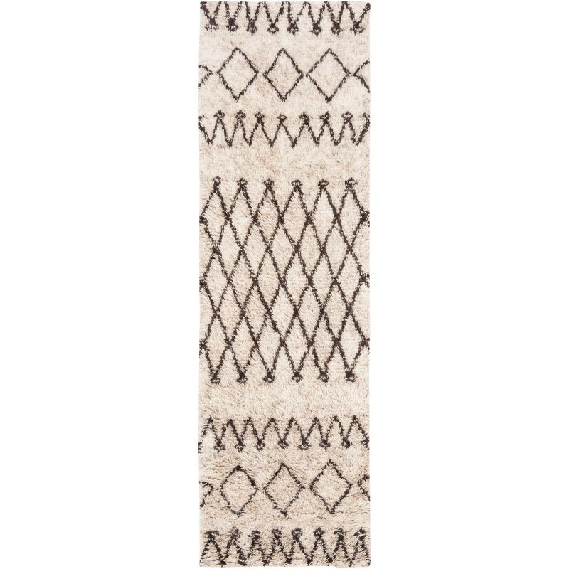 Casablanca Shag CSB851 Hand Tufted Indoor Runner Rug - Ivory/Dark Brown - 2'3"x14' - Safavieh
