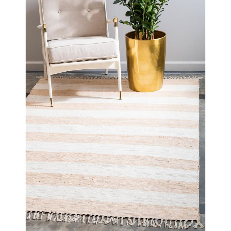 Unique Loom Chindi Rag Collection Area Rug - Striped (12' 2" x 16' 1" Rectangle Beige/Ivory)