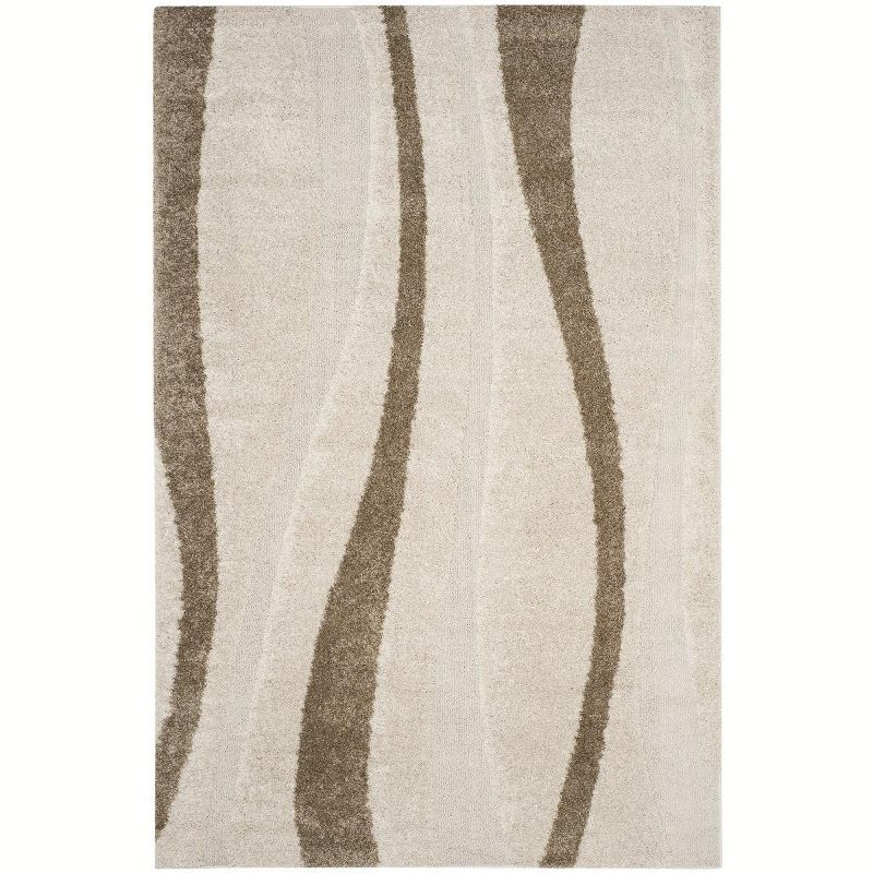 Florida Shag SG451 Power Loomed Indoor Area Rug - Cream/Dark Brown - 8'x10' - Safavieh