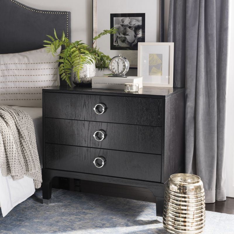 Lorna 3 Drawer Nightstand - FOX6232 - Black - Safavieh Couture