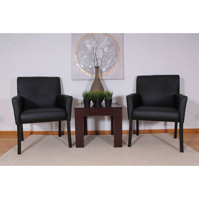 Executive Box Armchair Black - Boss Office Products: Ergonomic, Vinyl Upholstery, Wood Legs, Fixed Height