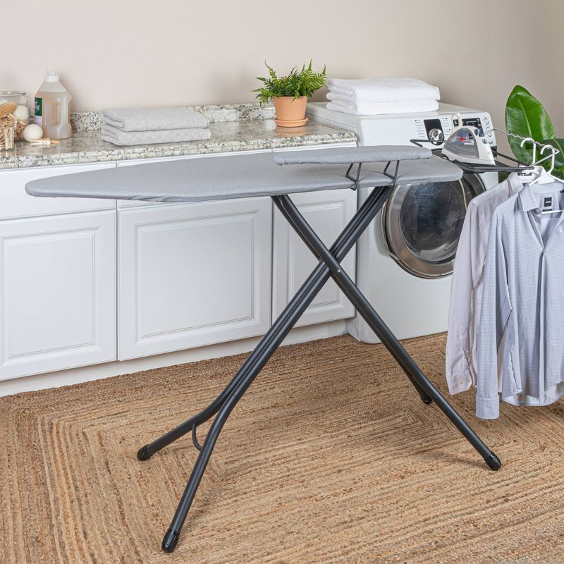 Household Essentials Wide Mega Ironing Board 4-Leg Matte Black Frame Gray Cover: Collapsible Metal, 59" x 18.75", 18.44 lbs