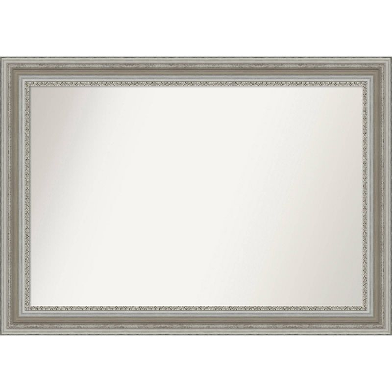 Amanti Art 42" x 30" Parlor Framed Bathroom Vanity Wall Mirror Silver: Modern Style, Beveled Glass, Wood Frame, Wall Mounted