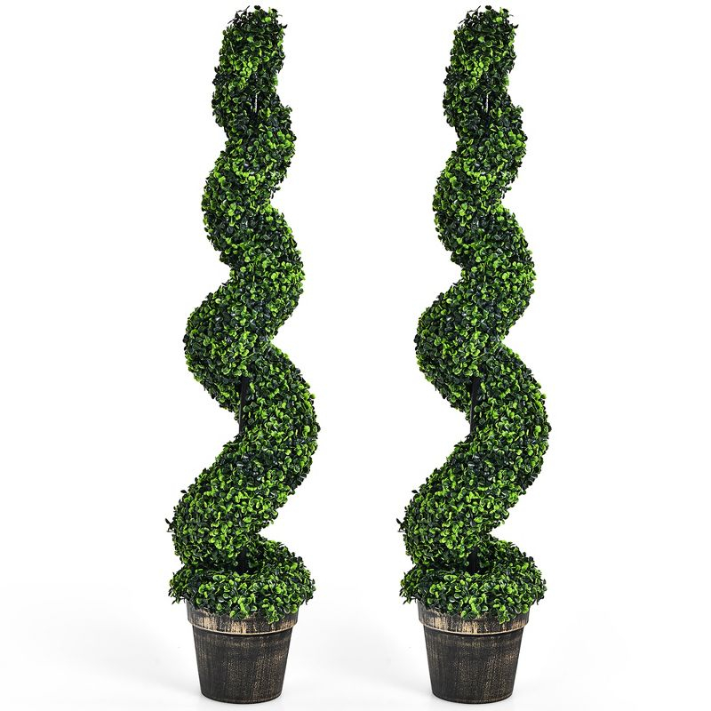 Costway 2 Pack 4FT Artificial Spiral Boxwood Topiary Tree Indoor Outdoor Decor