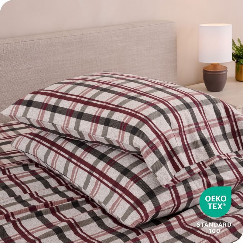 Nordic Plaid - Black Cotton Flannel Queen Sheet Set by Bare Home