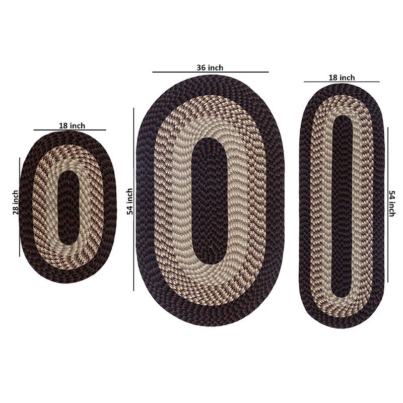 Better Trends Alpine Braid 3-PC Rug Set – Stain-Resistant & Reversible Rugs, 100% Polypropylene in Chocolate Stripe