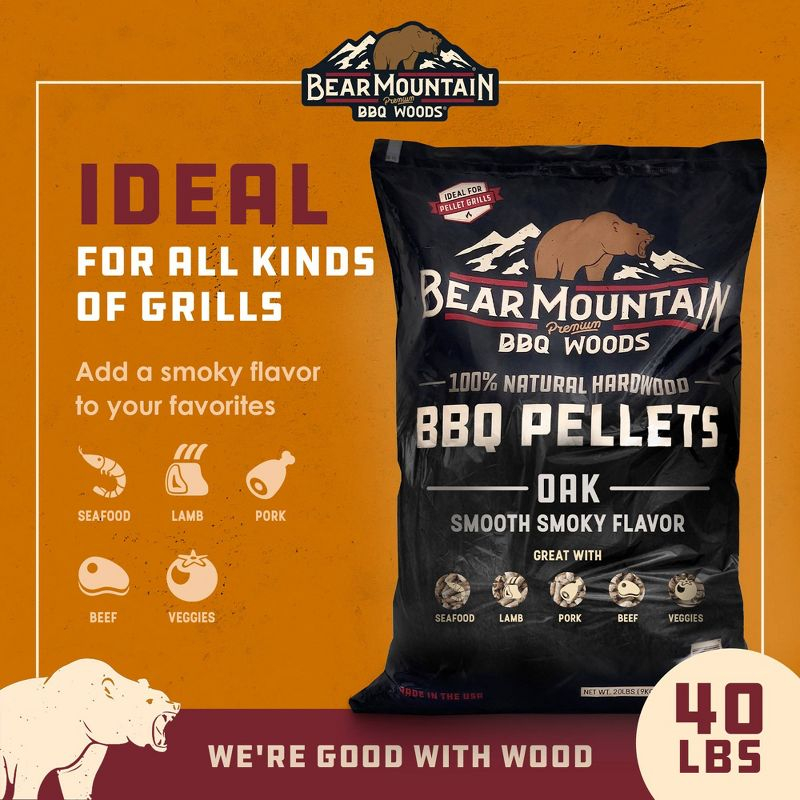 Bear Mountain BBQ Premium All Natural Oak Wood Smoker Pellets for Smoker Grill, Outdoor Gas, Charcoal, and Electric Grill, 40 Pounds (2 Pack)