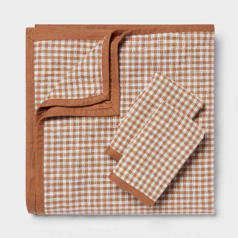 Full/Queen Mini Gingham Duvet and Sham Set Camel - Threshold™: Machine Washable, Midweight Fabric