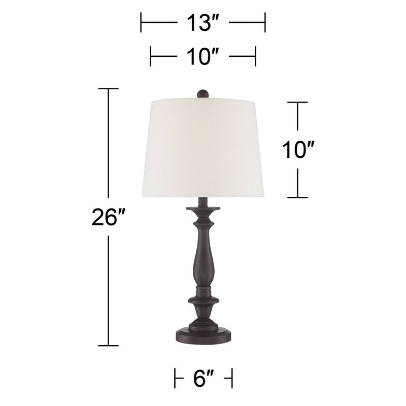 Regency Hill Rustic Traditional Table Lamps 26" High Set of 2 Dark Bronze Metal Candlestick White Drum Shade for Bedroom Living Room House Bedside