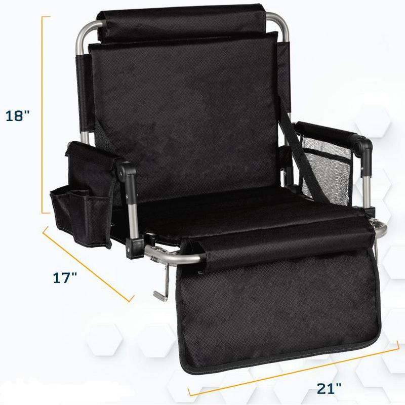 Alpcour Stadium Seat - Foldable, Padded Bleacher Chair with Backrest, Armrest, Pockets, & Cup Holder - Blue