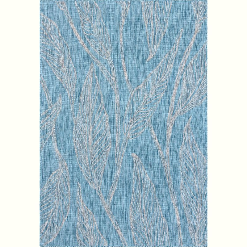 Unique Loom 7' 0 x 10' 0 Rectangle Indoor/Outdoor Botanical Light Aqua Area Rug