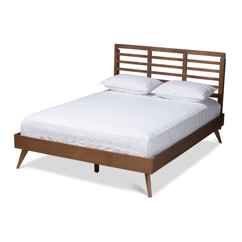 Queen Calisto Walnut Finished Wood Platform Bed Brown - Baxton Studio: Mid-Century Design, Tapered Legs