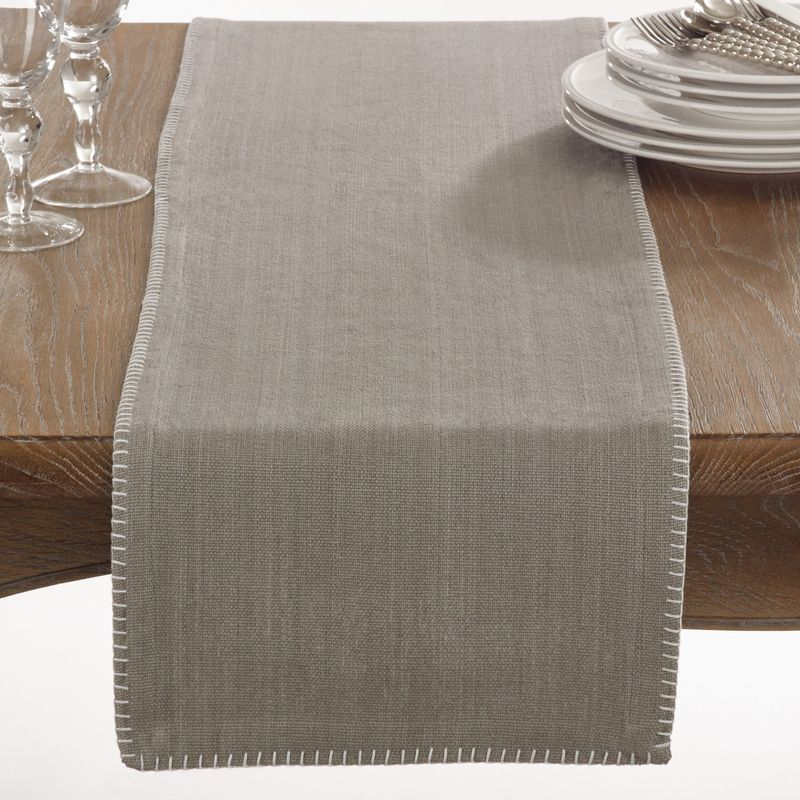 Saro Lifestyle Whipstitch Cotton Table Runner, 13"x72", Gray