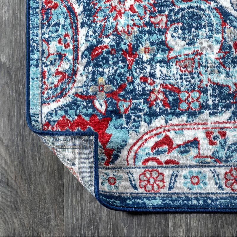 2'x8' Modern Persian Vintage Medallion Runner Rug, Red/Navy - JONATHAN Y