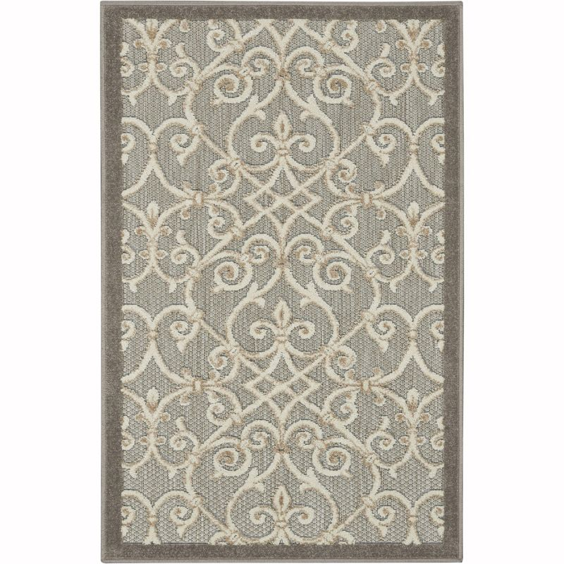 Nourison Aloha Contemporary Scroll Flatweave High-Low Indoor Outdoor Area Rug Natural 2'8" x 4'
