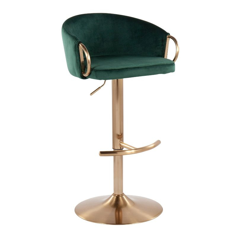 Set of 2 Claire Adjustable Barstools Gold/Green - LumiSource: Chic Velvet, Metal Base, Swivel, Footrest