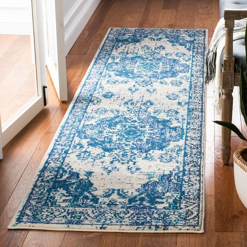 Monaco MNC243 Power Loomed Indoor Runner Rug - Ivory/Blue - 2'2"x8' - Safavieh