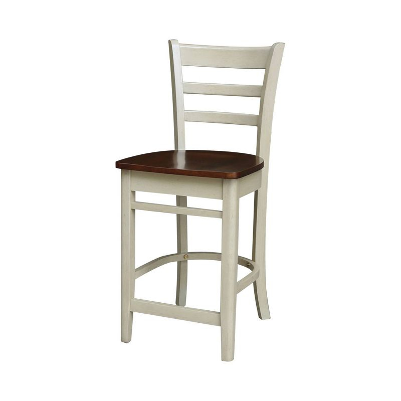 International Concepts 24" Emily Counter Height Barstool Antiqued Almond/Espresso: Hardwood Frame, Ladder-Back Design