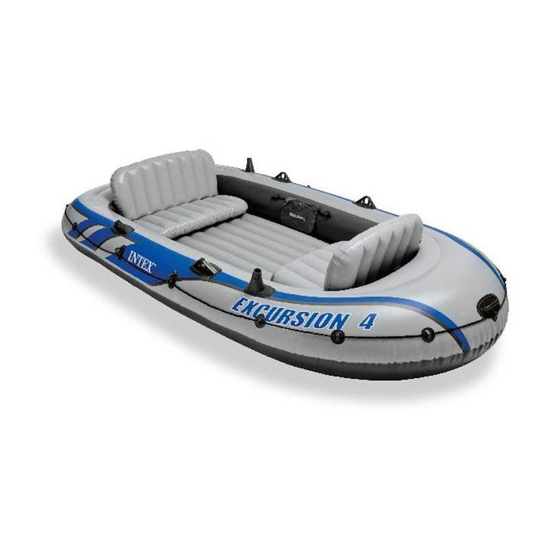 Intex Excursion 4 Inflatable Raft Set w/ 2 Transom Mount 8 Speed Trolling Motors