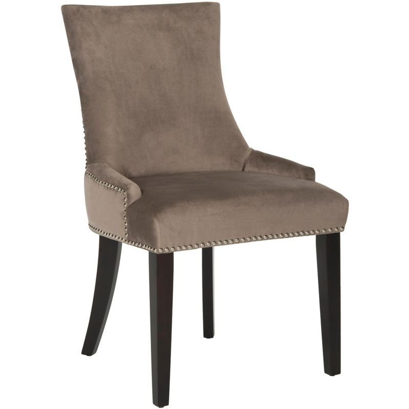 Lester 19"H Dining Chair (Set of 2) with Nickel Nail Heads - Mushroom - Safavieh