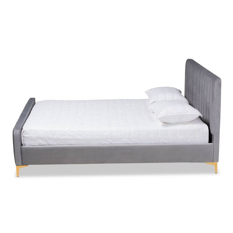 King Nami Velvet Platform Bed Light Gray/Gold - Baxton Studio