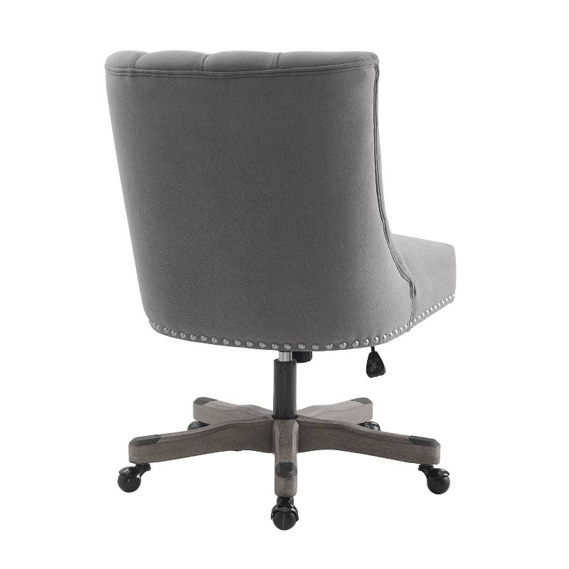 Della Traditional Tufted Wood Base Swivel Office Chair Gray - Linon