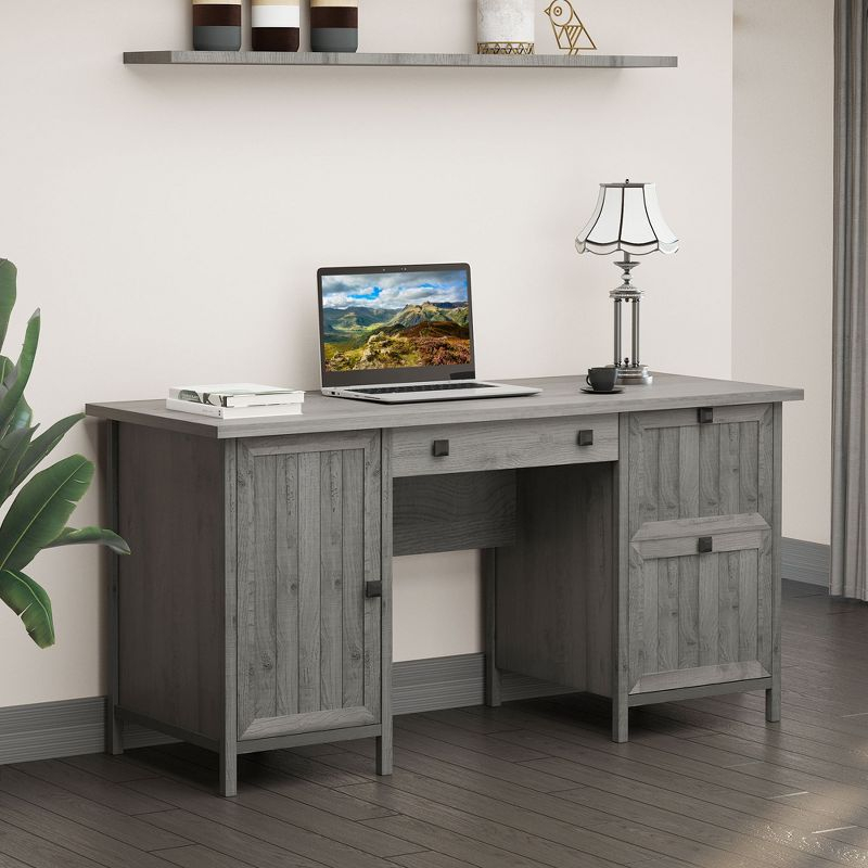 HOMCOM Vintage Executive Computer Desk, Home Office Work station, Student Table with Cabinet & 3 Drawers for Hanging Files, gray