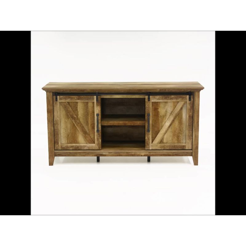 Dakota Pass TV Stand for TVs up to 70" Dark Brown - Sauder: Craftsman Oak Finish, Sliding Doors, Adjustable Storage