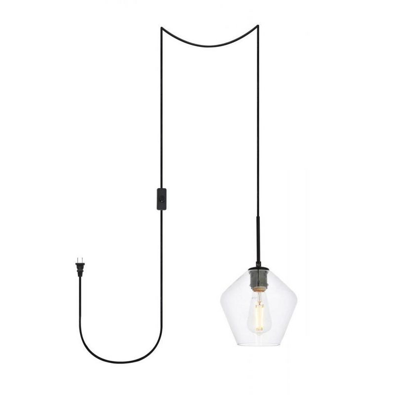 Elegant Lighting Gene 1 light Black and Clear glass plug-in pendant