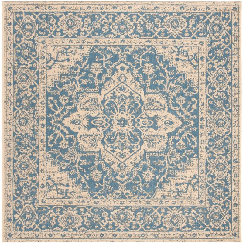 Beach House BHS137 POWER LOOMED Indoor/Outdoor Area Rug - Blue/Creme - 4'x4' - Safavieh