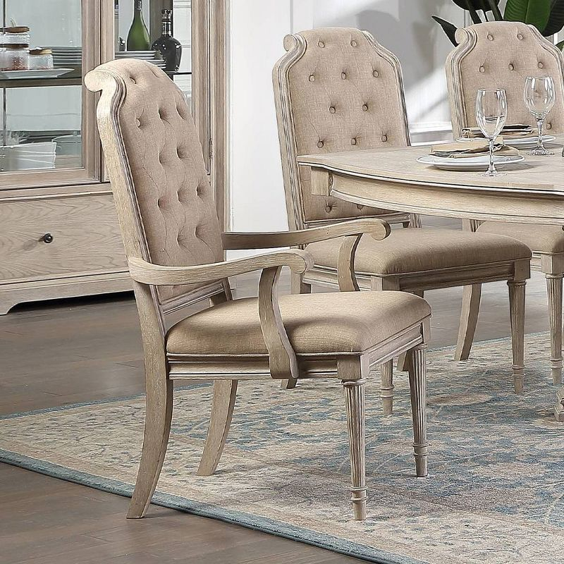 Acme Furniture Wynsor Dining Chairs Arm Chair Fabric/Vintage Bone White Finish