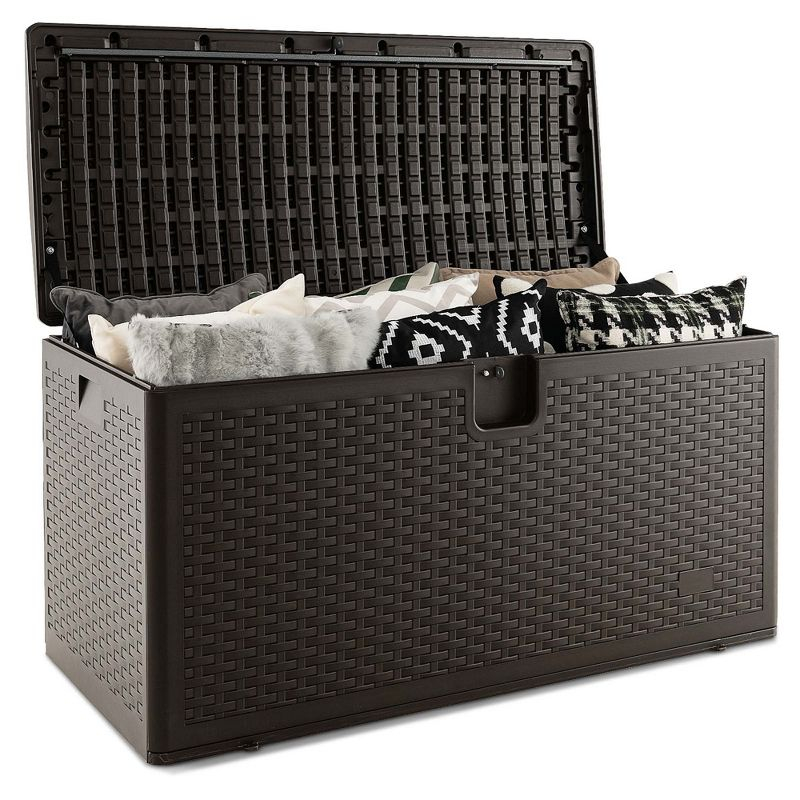 Costway 100 Gallon Patio Deck Box Outdoor Waterproof Storage Container for Tools Toys Brown