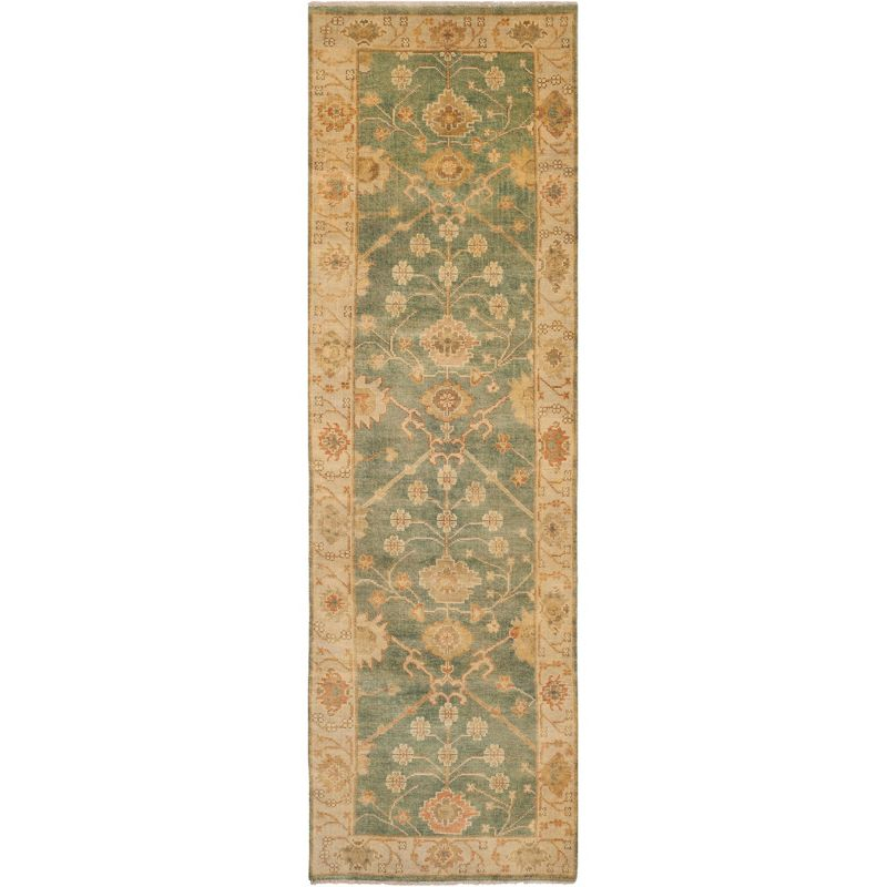 Oushak OSH117 Hand Knotted Runner Rug - Medium Blue/Green - 3'x10' - Safavieh.