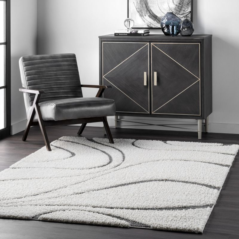 Nuloom Carolyn Abstract 3x5 Accent Shag Indoor Area Rug for Living Room Bedroom Dining Room Nursery Entryway, Beige/Grey