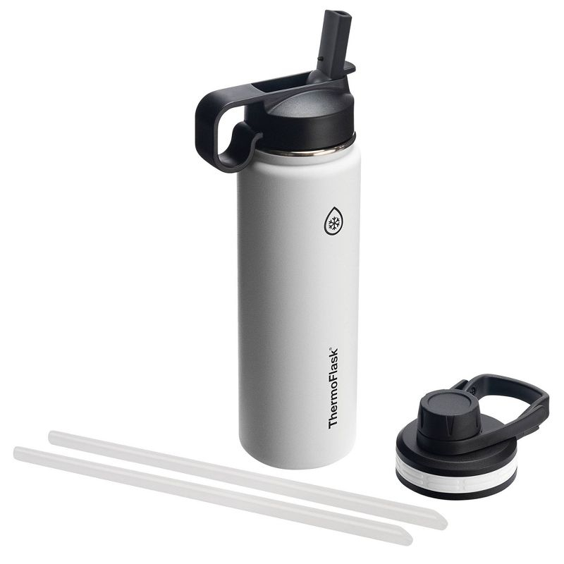 ThermoFlask 24oz Insulated Stainless Steel Bottle 2 in 1 Chug and Straw Lid White: Lifetime Warranty, Hand Wash, All Ages