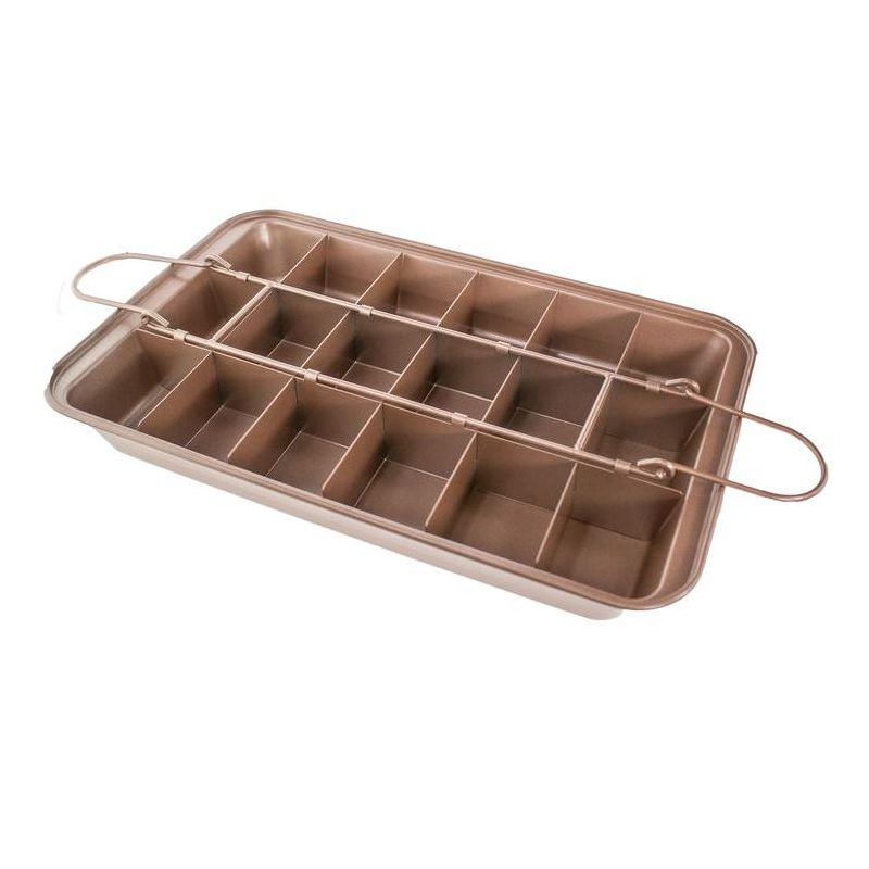 5 Star Super Deals Brownie Nonstick Pan with Dividers -Nonstick Copper Baking Tray 18 Precut Brownies - 12x8 Inch with Handles