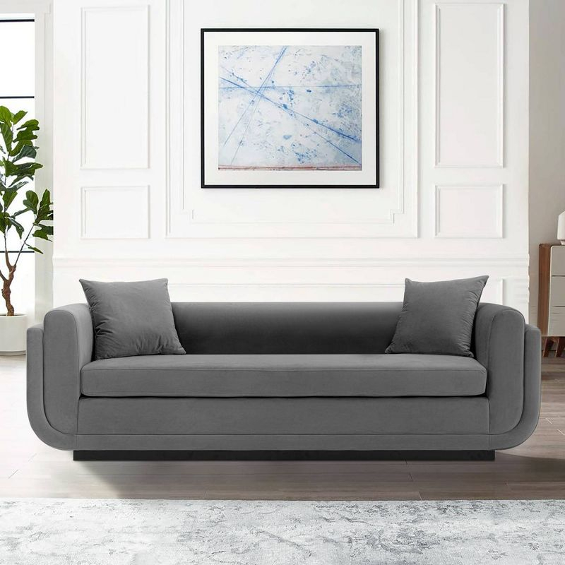 Edmonda Contemporary Velvet Upholstered Sofa with Pillows Dark Gray - Manhattan Comfort