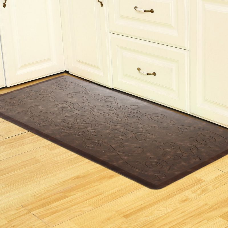 J&V TEXTILES Medallion Embossed Anti-Fatigue Stain-Resistant Cushioned Floor Mats (17" x 28" Espresso)