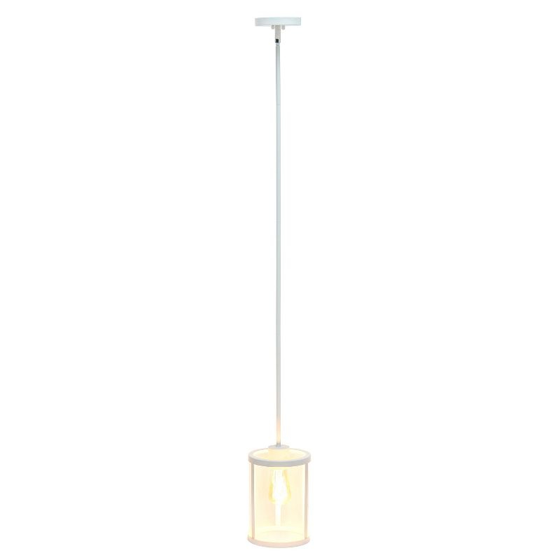 1-Light 9.25" Modern Farmhouse Adjustable Hanging Cylindrical Clear Glass Pendant Fixture with Metal Accent White - Lalia Home: UL Listed
