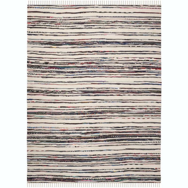 Rag Rug RAR126 Hand Woven Indoor Area Rug - 5'x8' - Ivory/Charcoal - Safavieh