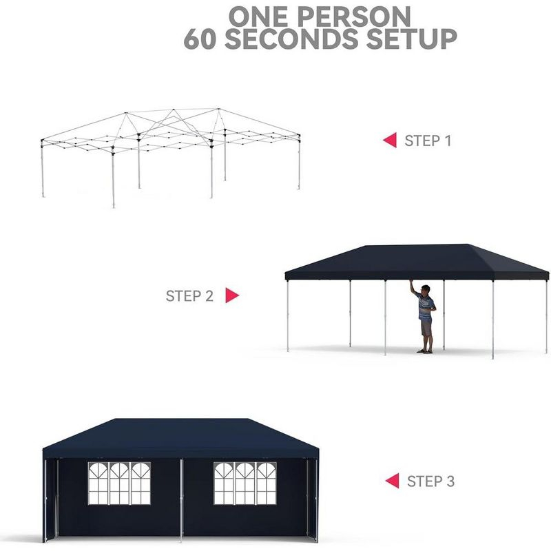 Garvee 10x20ft Pop Up Outdoor Canopy Tent with Removable Sidewalls,Patented One-Push Tent with Wheeled Bag,Uv Resistant & Waterproof,Navy Blue